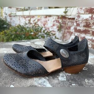 Rieker Antistress Leather Mary Jane Mirjam Low Heel Pumps Black Size 40/US 8.5